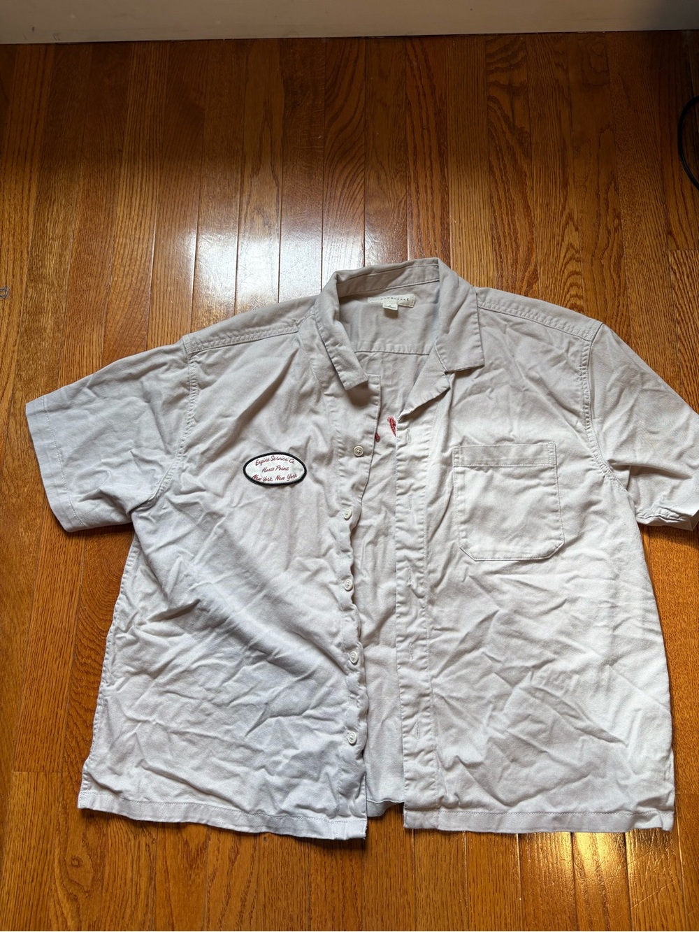 Aeropostale Men’s Light Gray / Tan Short-Sleeve Mechanic Work Shirt
